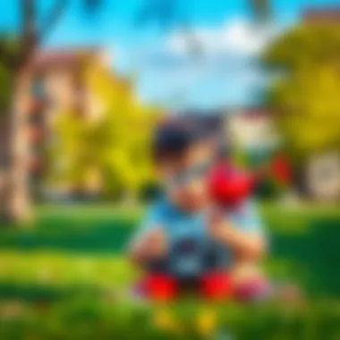 Remote-Controlled Helicopter Fun A child playing with a remote-controlled helicopter in a park