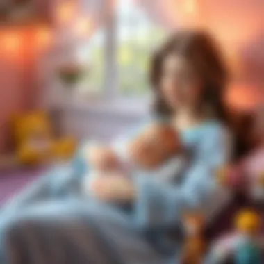 A peaceful scene of a mother cradling her sleeping baby, representing tranquility