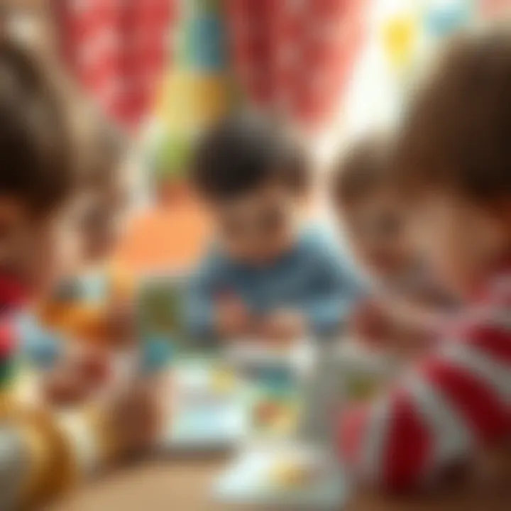 A group of children playing with educational cards