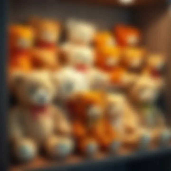 Variety of Teddy Bears for Every Child An array of different types of teddy bears displayed on a shelf.