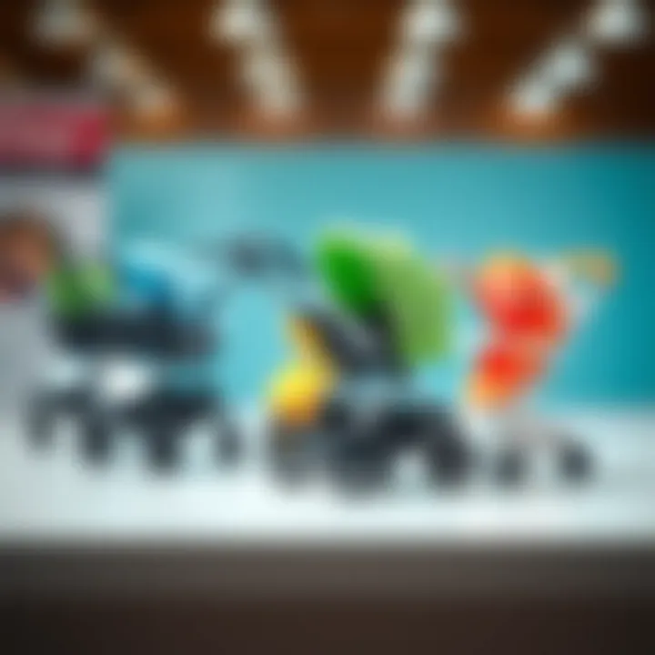 A variety of baby stroller models displayed