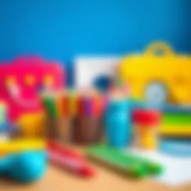 Colorful school supplies arranged neatly on a desk