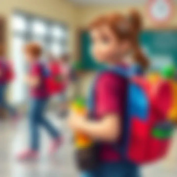 Girl using a backpack in a school setting