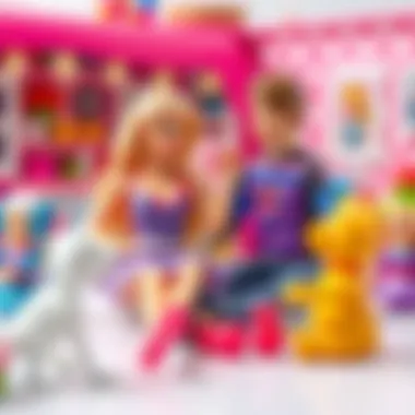 Barbie and Ken interacting with other toys in a playful setting