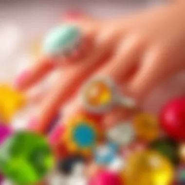 A close-up view of materials used in Barbie ring designs.