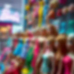 Colorful display of Barbie dolls in a retail setting