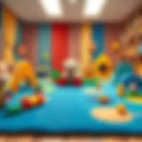 A beautifully designed baby play area with colorful mats and toys