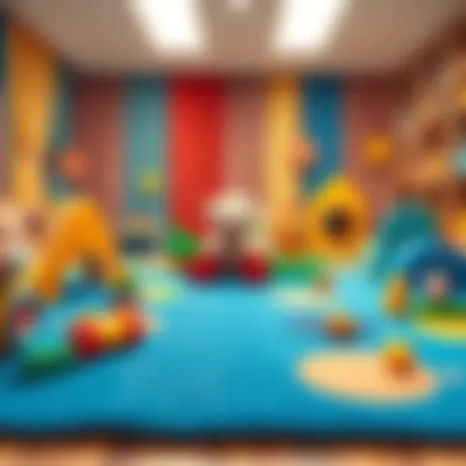 A beautifully designed baby play area with colorful mats and toys