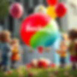 A vibrant Beşiktaş balloon surrounded by children playing