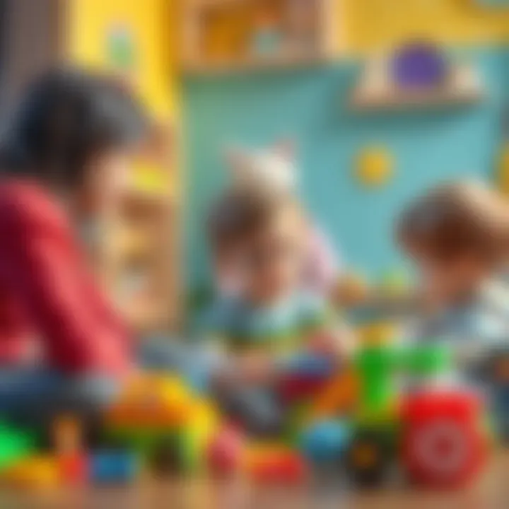 A parent observing a child playing with toys, showcasing parental concern.