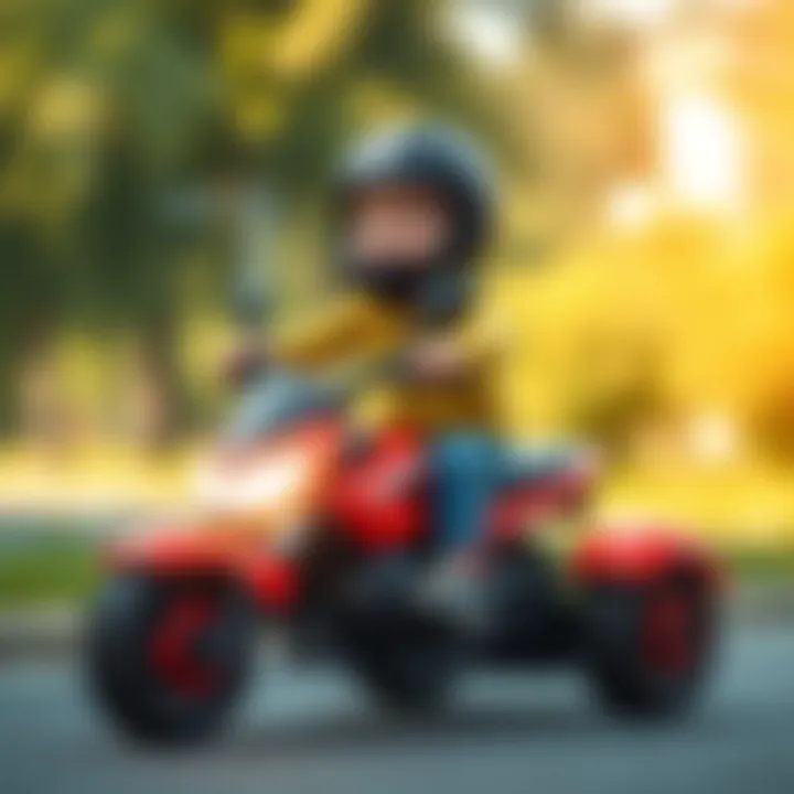A child developing skills while riding a three-wheeled motorcycle