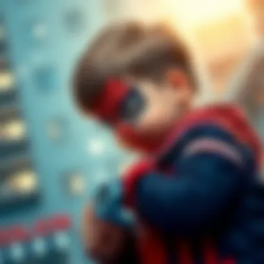 Child Engaging with Spider-Man Watch Child engaging with Spider-Man watch, showcasing imagination