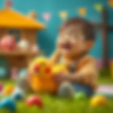 Child playing joyfully with a puffy toy