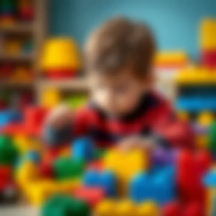 Exploring Colors and Shapes Child exploring colors with Duplo blocks