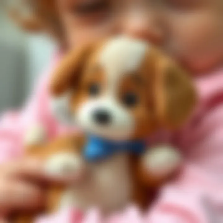 A close-up of a child holding a puppy toy, symbolizing companionship and care
