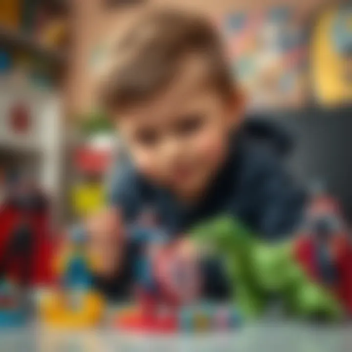 Child Engaged with Avengers Action Figures Child playing with Avengers action figures fostering creativity