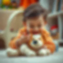 A child playing with a soft puppy toy, showcasing joy and engagement