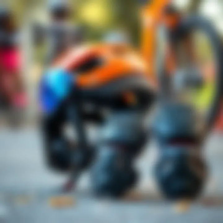 Safety gear including helmet and knee pads for child cyclists