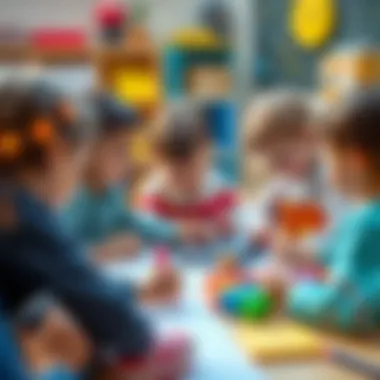 Group of children collaborating on math problems