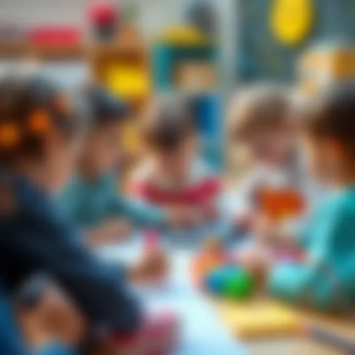 Group of children collaborating on math problems