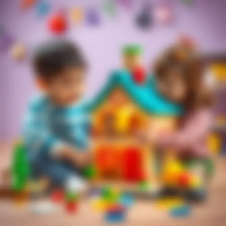 Children engaging in miniature house building activity