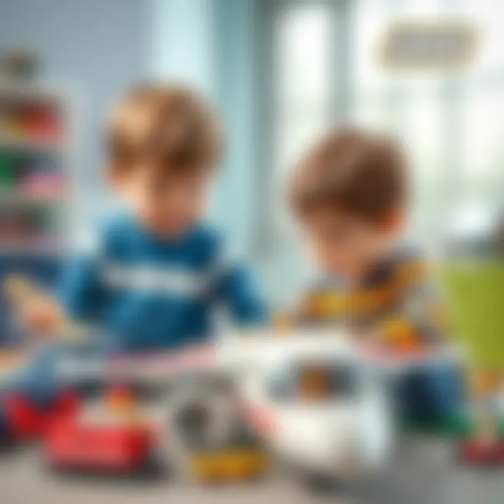 Children engaging with a Lego passenger airplane set