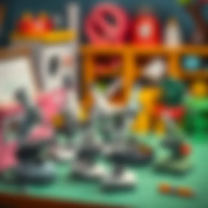 Diverse Microscopes for Young Explorers An educational setup featuring various types of microscopes for children