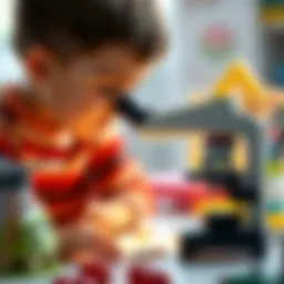 A child observing a specimen under a microscope with curiosity