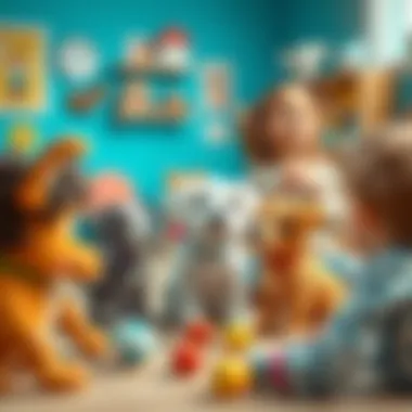 An educational setting where children interact with puppy toys, emphasizing learning