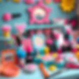 Colorful array of children’s makeup sets displayed creatively