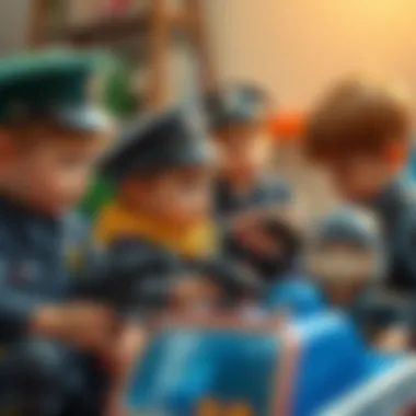 Children playing with police toys in a group setting