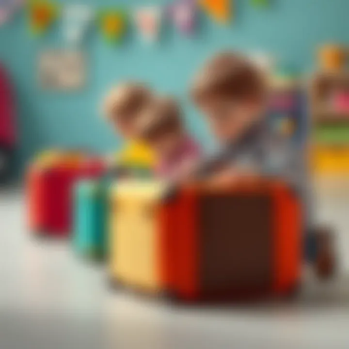 Children playing with toy suitcases, highlighting the importance of play in development.