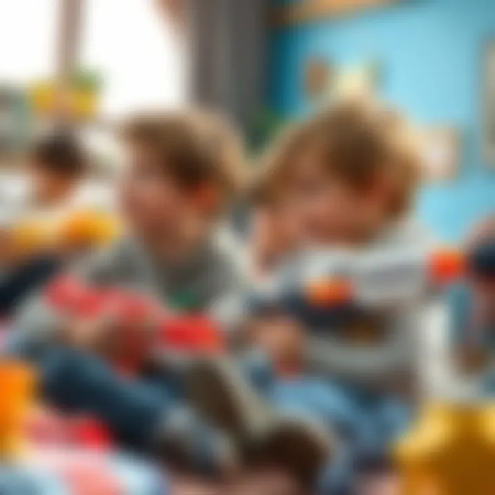 Children engaging with Nerf toys in a social setting