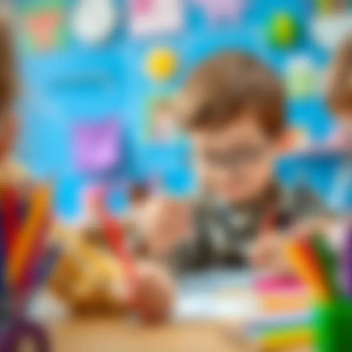 Children using brush pens in an art class