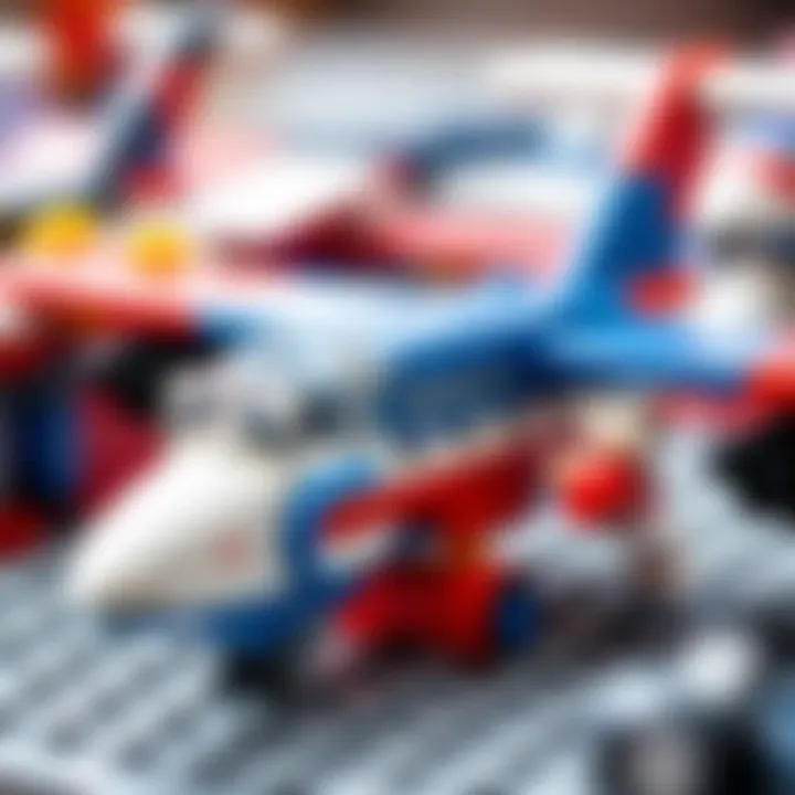 Close-up of Lego airplane construction pieces