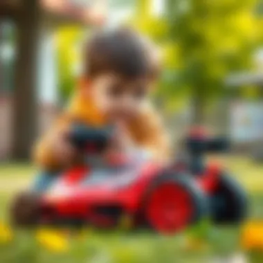 Child Engaging with Remote-Controlled Car Child enjoying playing with a remote-controlled car outdoors