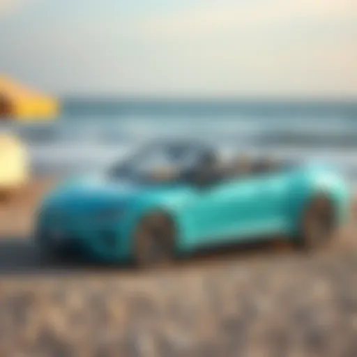 A stylish convertible car parked by the beach