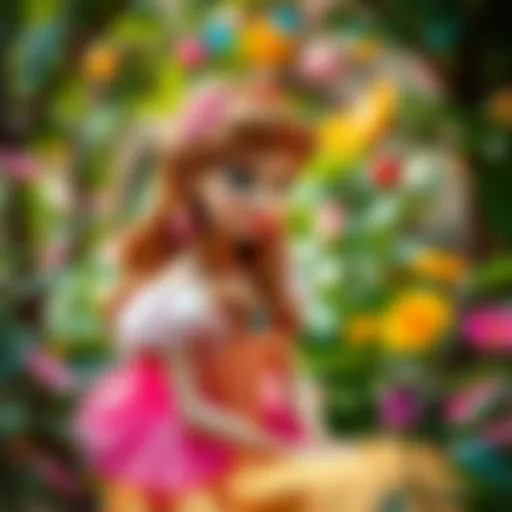 A captivating moment featuring a Disney princess in a lush garden, symbolizing her connection to nature and magic.