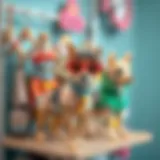 Stylish dog outfits displayed on a rack