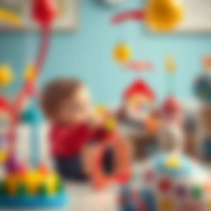 Child engaging with a colorful mobile