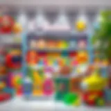 A vibrant display of e-bebek toys in a modern store setting.