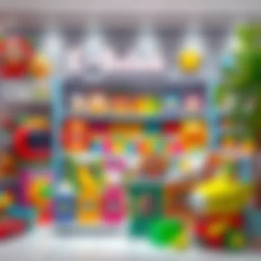 A vibrant display of e-bebek toys in a modern store setting.