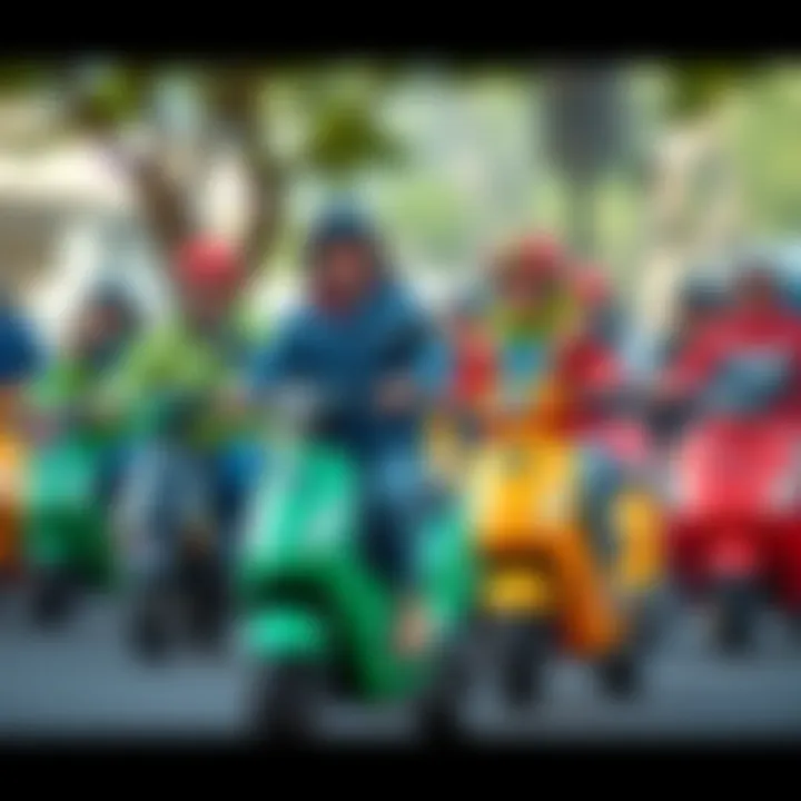 Group of individuals riding e-scooters