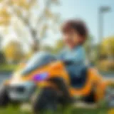 A child joyfully driving an electric car in a park