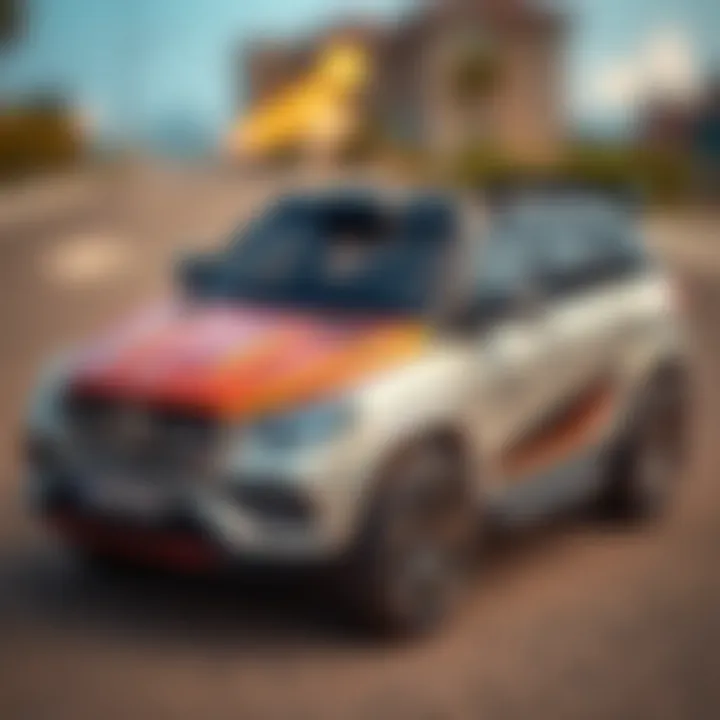 Stylish Electric Kids Car Featuring Mercedes Design A stylish electric car for kids with Mercedes branding