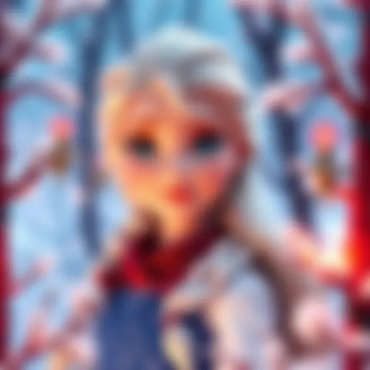 Illustration of Elsa in a magical winter landscape