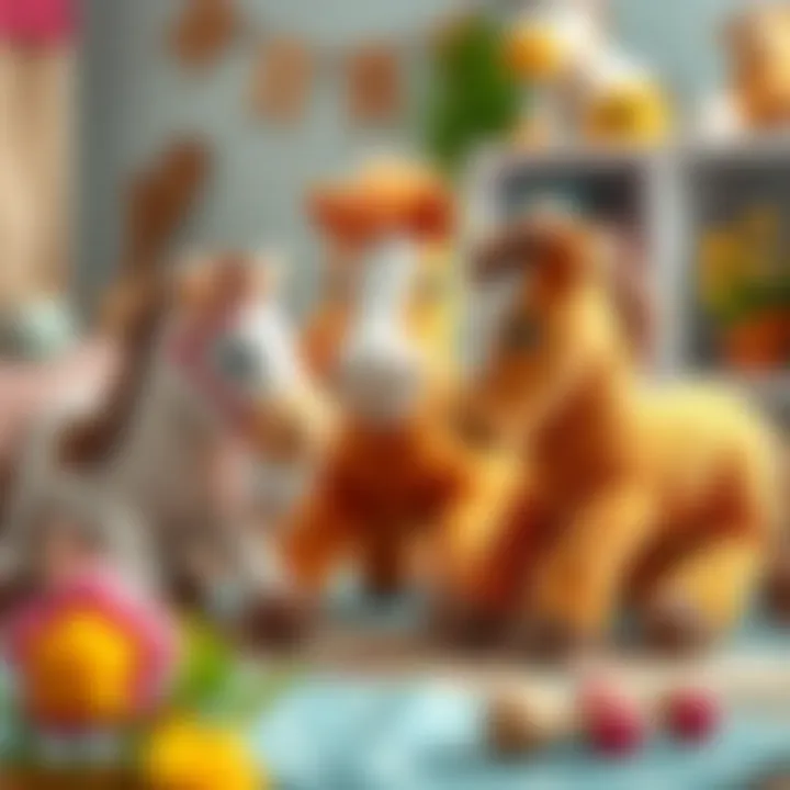 Emotional Bonding with Plush Horses A cozy setting with plush horses promoting emotional bonding in children