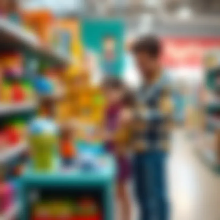 A family selecting educational toys in a store