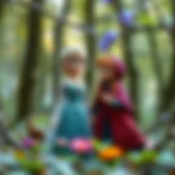 Elsa and Anna exploring a mystical forest