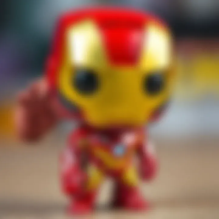 Vibrant Funko Pop Iron Man Figure A detailed view of a Funko Pop Iron Man figure showcasing its vibrant colors.